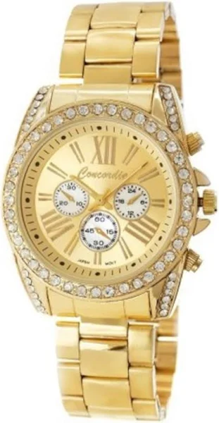 SAXO Modny złoty damski zegarek z cyrkoniami złota bransoletka CONCORDIA CDBA37-2