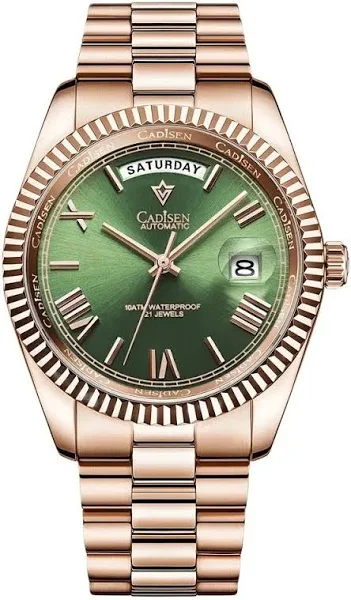 Nowy tygodniowy zegarek typu CADISEN dla mężczyzn z automatycznym zegarkiem szafirowe lustro 10ATM