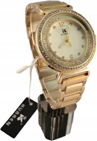Zegarek kwarcowy cyrkonie złoty Kurren