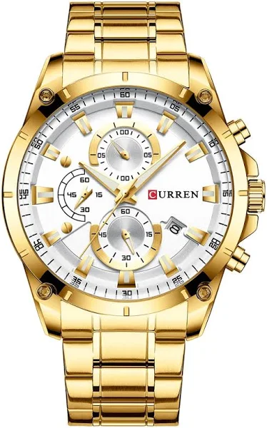 Złote zegarki męskie luksusowy top marka CURREN zegarek kwarcowy moda Sport i przyczynowy zegarek