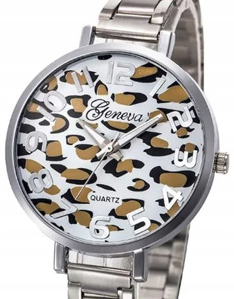 Zegarek Damski Geneva Złoty Srebrny Panterka Tiger