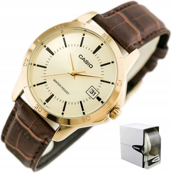 Zegarek MĘSKI CASIO GUARD +box +grawer datownik skórzany brązowy