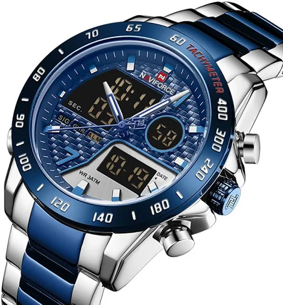 NAVIFORCE cyfrowe zegarki męskie luksusowe ze stali nierdzewnej sportowe zegarki kwarcowe wojskowe