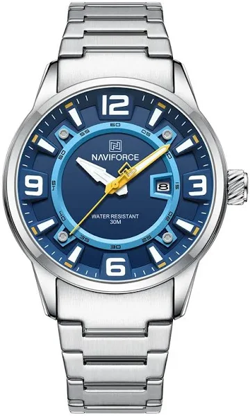 NAVIFORCE nowe męskie sportowe zegarki na rękę pasek ze stali nierdzewnej data luksusowy wodoodporny