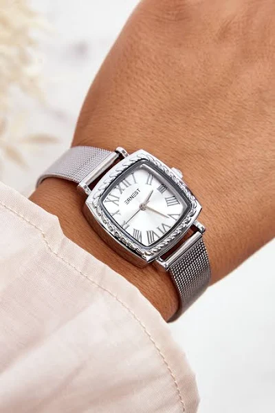 Women's Zegarek Damski Na Bransolecie Ernest E97337 Srebrny