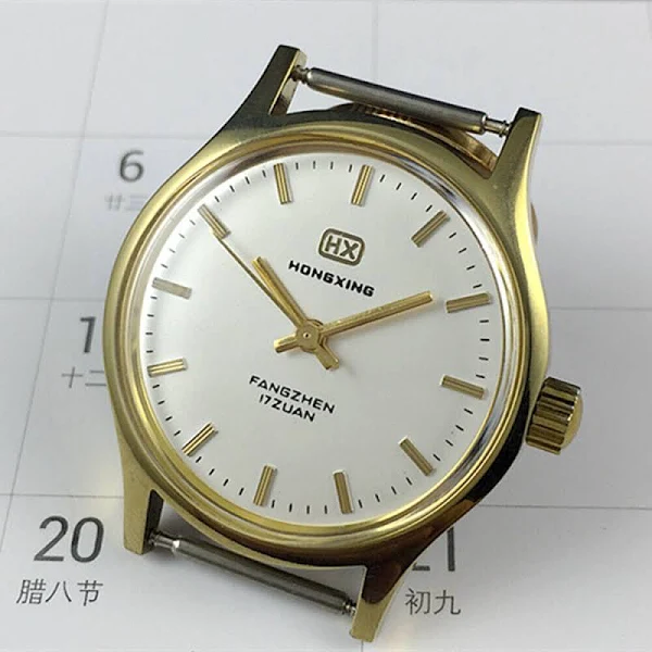 33mm Chiński Ręczny Zegarek Mechaniczny Złoty Gwóźdź Srebrna Tarcza