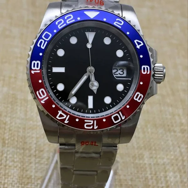 zegarek męski 40mm czarna tarcza Luminous Cola Bezel automatyczny zegarek mechaniczny bransoleta ze