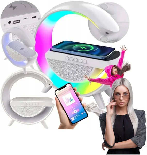 Lampka nocna Led Zegar Budzik Głośnik ładowarka Bluetooth na biurko