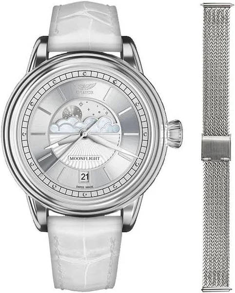 Zegarek damski Aviator Douglas Moonflight + bransoleta Morellato V.1.33.0.250.4-W-SET