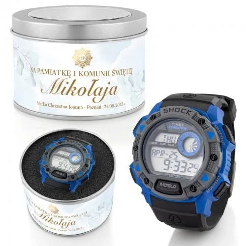 Zegarek Timex pudełku z nadrukiem