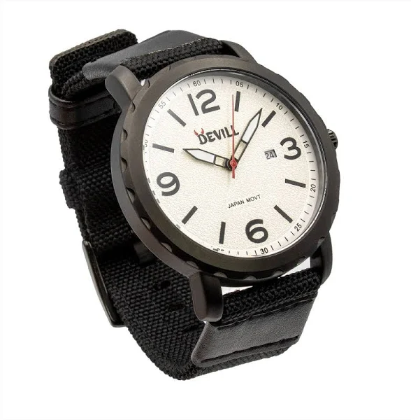 Zegarek męski DEVILL Casual Biały + pasek parciany