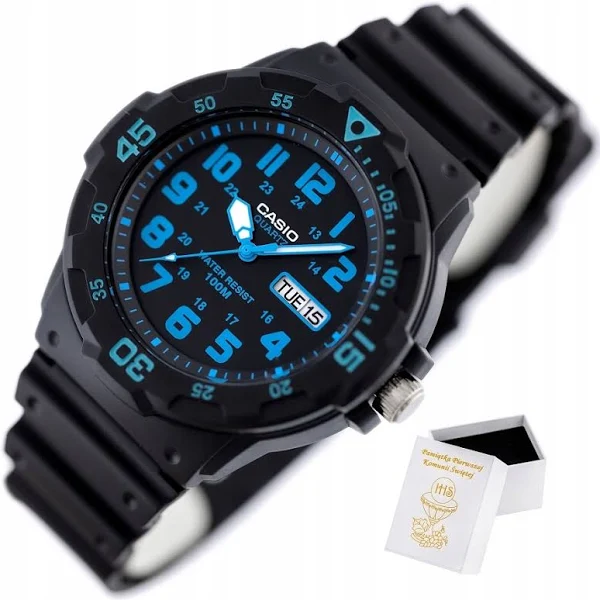 Zegarek Casio dla chłopca Na Komunię cyfry datownik +box +torebka +grawer