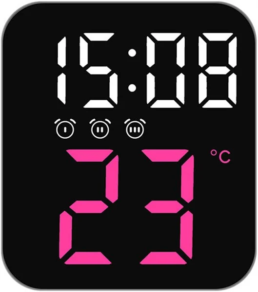 Zegar Elektroniczny Budzik Cyfrowy Led Termometr Nowoczesny Cichy Fioletowy