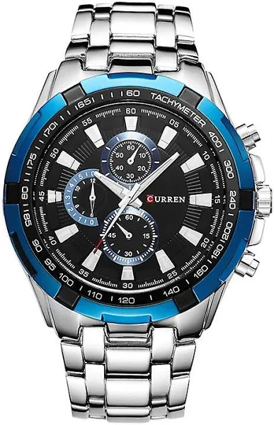 JVY CURREN 8023 Męski zegarek kwarcowy analogowy ze stali nierdzewnej (biała czarna twarz koperty)