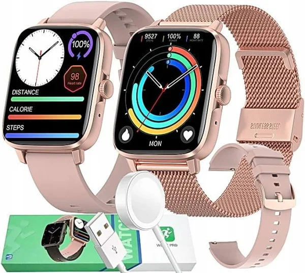 Smartwatch Damski Inteligentny Zegarek Kobiecy Pudrowy Róż Metalowy Pasek