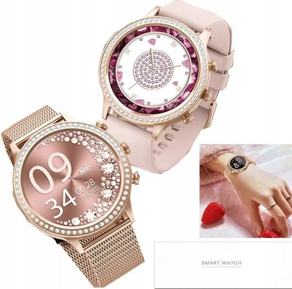 Smartwatch Zegarek Damski Rozmowy Ciśnienie Puls Polskie Menu