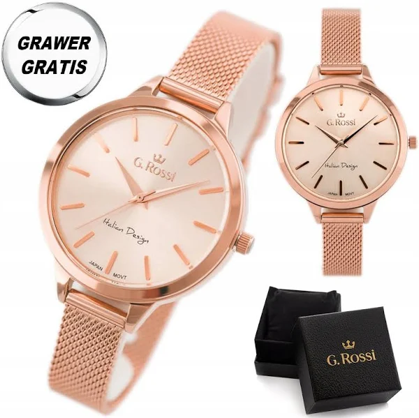 Piękny Damski Zegarek G.rossi Różowe Złoto Grawer