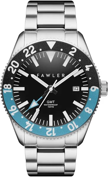 Fawler Métier Niebieski zegarek ze stali nierdzewnej z funkcją GMT