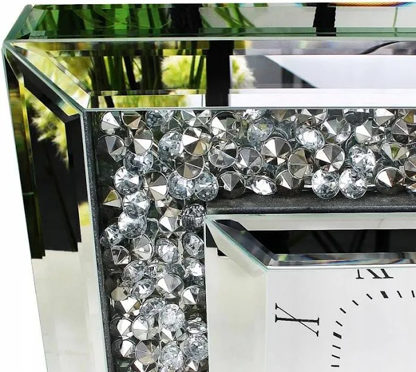 Nowoczesny zegar kryształowy glamour srebrny cichy