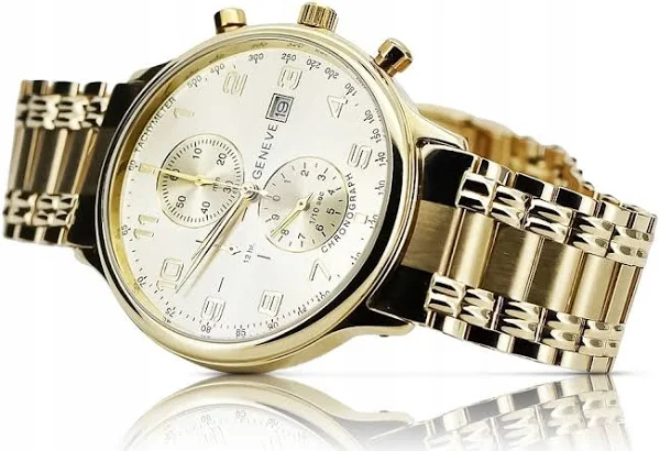 Złoty zegarek z bransoletą męski 14k włoski Geneve mbw006y