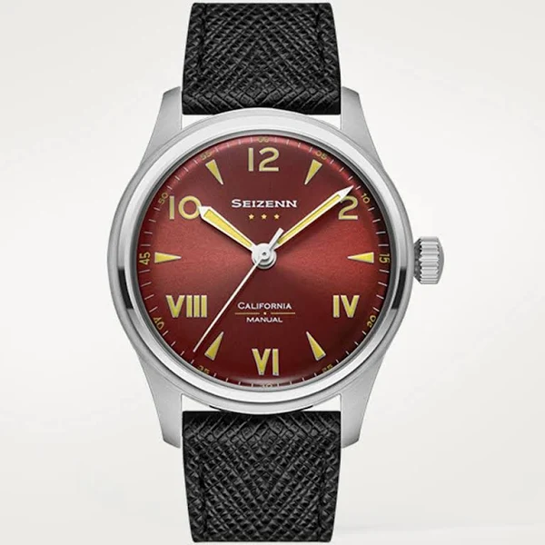 Czerwona tarcza kalifornijska zegarek z naciągiem ręcznym emalia Vintage Field zegarek wojskowy