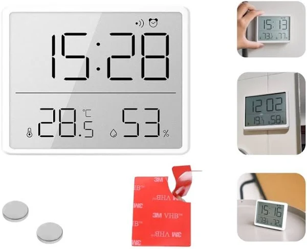 Zegarek na lodówkę ścianę temp wilgotność biały magnesy taśma dwustronna