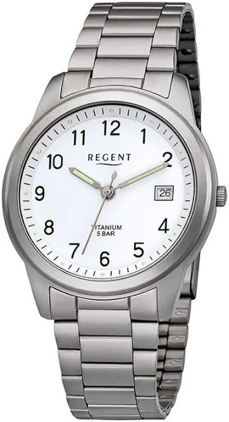 Regent męski zegarek tytanowy zegarek F-208 analogowy zegarek na metalowej bransolecie srebrny URF208