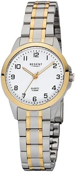 zegarek na rękę Regent srebrno-złoty F-1006 damski analogowy zegarek kwarcowy URF1006