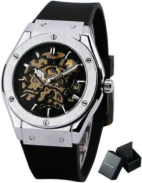 Zwycięzca automatyczny zegarek mechaniczny dla mężczyzn z gumowym paskiem szkieletowa tarcza męski zegarek sportowy w stylu wojskowym Dropshipping