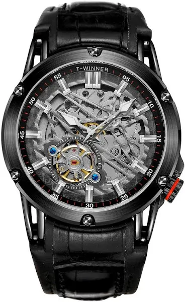 T-Winner nowy 2024 męski zegarek z automatycznym mechanizmem mechanicznym skórzany pasek szkielet