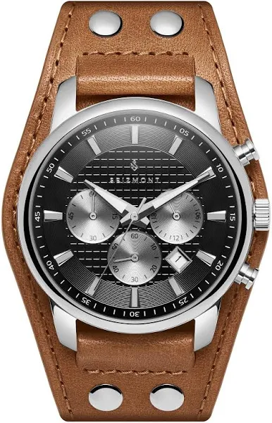 Seizmont Iphios Czarno-brązowy zegarek ze stali nierdzewnej z chronografem i paskiem mankietowym