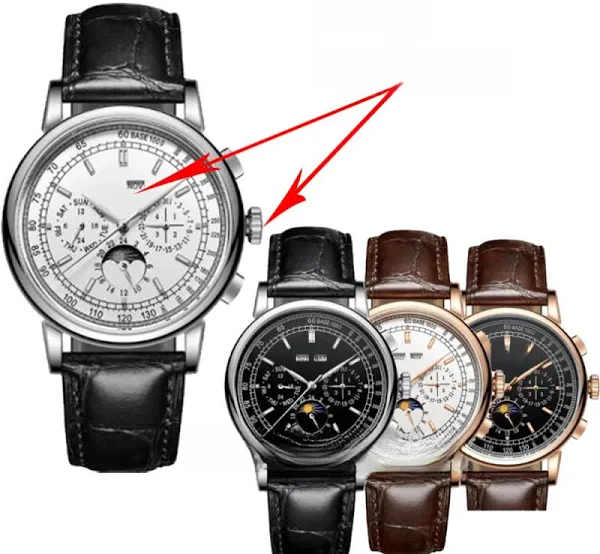 42mm zegarek z własnym LOGO męski zegarek mechaniczny biały Dial 316L Case faza księżyca kalendarz