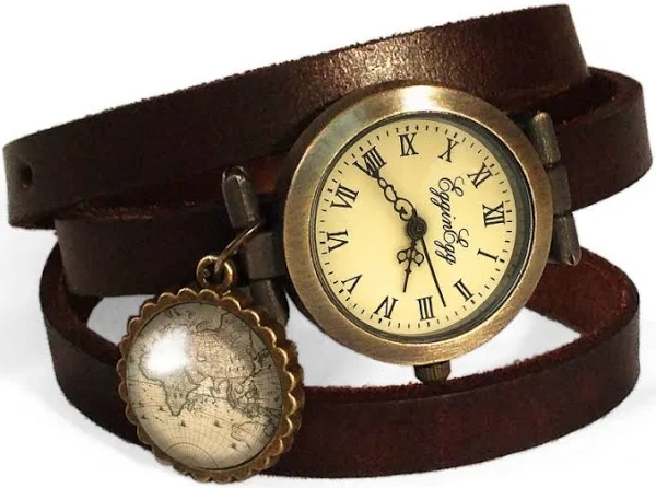 EgginEgg Mapa Świata zegarek / bransoletka na skórzanym pasku