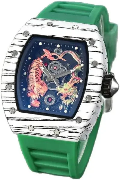 Nowy europejski męski zegarek kwarcowy z trzema wskazówkami z tarczą smoka i tygrysa Richard