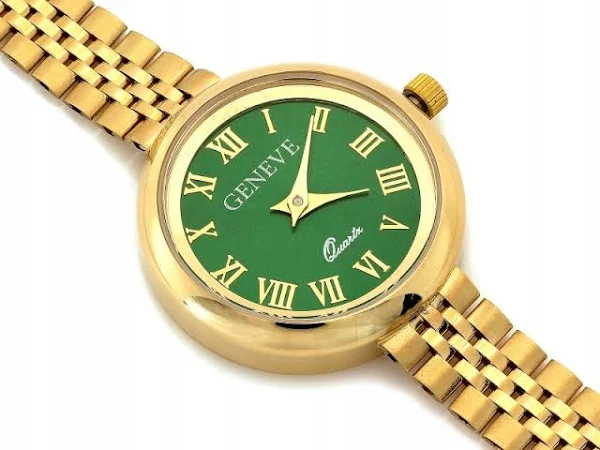 Zegarek złoty 585 okrągły zielony cyferblat damski r20