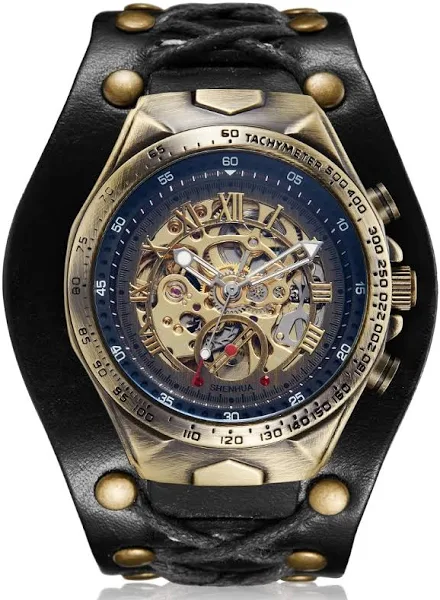 Antyczny zegarek mechaniczny SHENHUA z brązu automatyczny zegarek męski zegarki szkieletowe brązowy