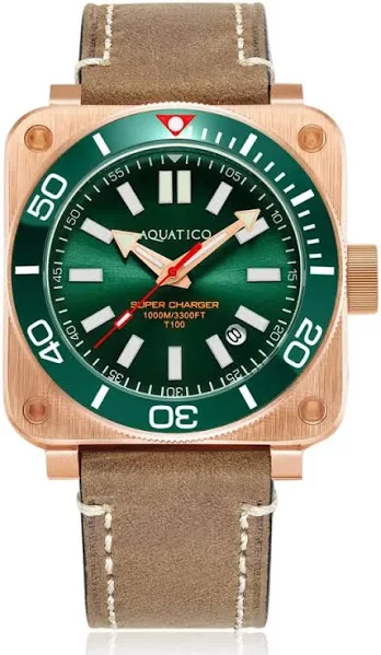 Aquatico Super ładowarka brązowy zegarek niebieska tarcza