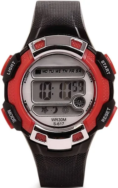 PERFECT Czarno-czerwony dziecięcy zegarek z wyświetlaczem PERFECT