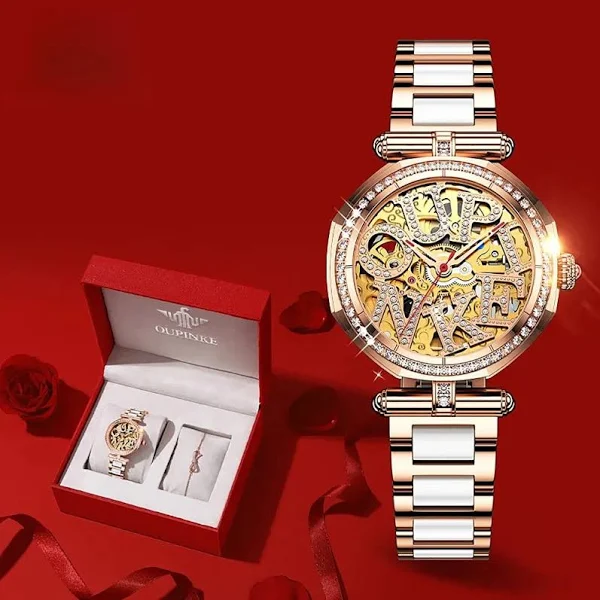 OUPINKE Top marka zegarki damskie luksusowy elegancki automatyczny mechaniczny zegarek na rękę