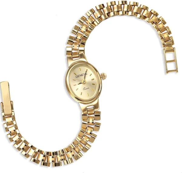 Złoty elegancki zegarek damski z owalną tarczą