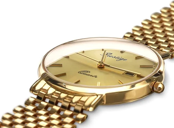 Zegarek złoty unisex z okągłą tarczą Prestige