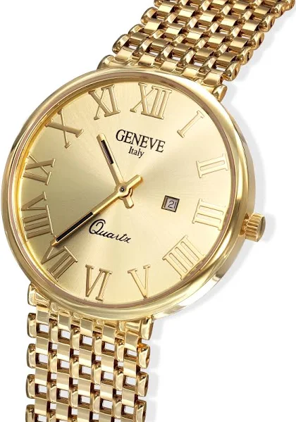 Zegarek złoty unisex z okrągłą tarczą i złotymi rzymskimi indeksami