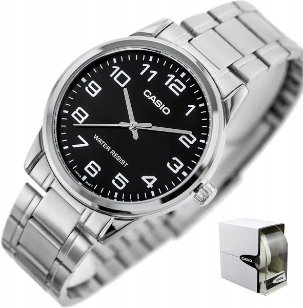 ZEGAREK MĘSKI CASIO HERMAN +BOX +GRAWER stalowy cyfry bransoleta srebrny