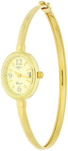 Modny złoty zegarek 585 sztywna bransoleta owalna tarcza r.17