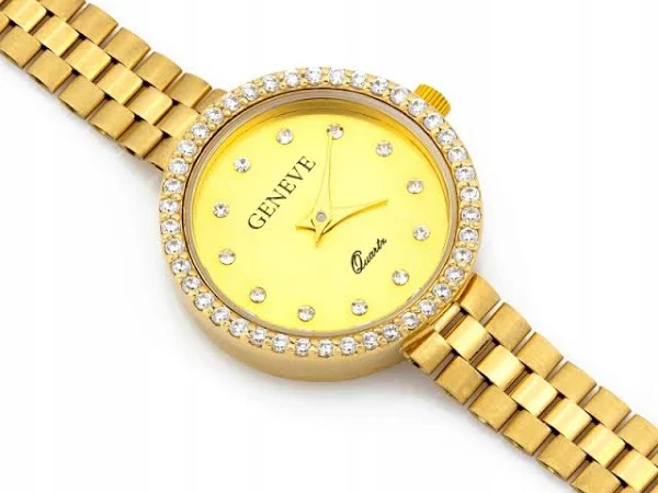 Zegarek damski złoty 585 okrągły z cyrkoniami 24.53g na bransoletce 14 kt