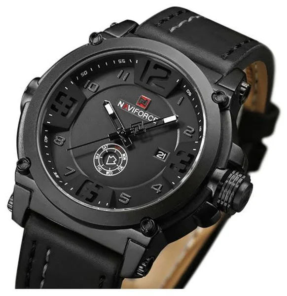 Czarny Skórzany Zegarek Męski Na Rękę Sportowy Militarny Dla Faceta Skóra