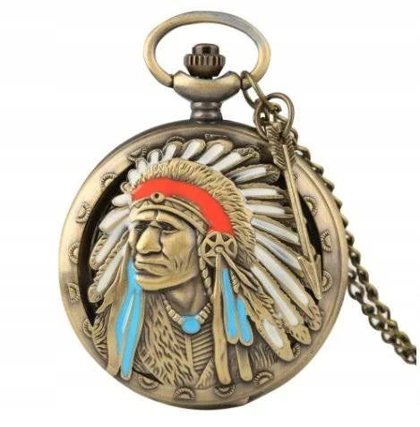 Nowy zegarek kieszonkowy busola indiański wojownik