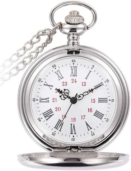 RORIOS zegarek kieszonkowy Vintage Steel Męskie damskie zegarki kieszonkowe gładka obudowa cyfry arabskie nowoczesny kwarcowy zegarek kieszonkowy z