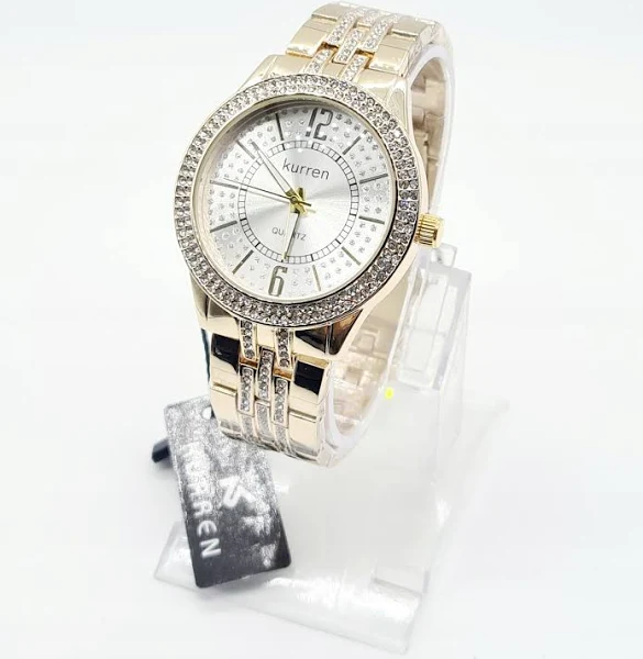 Modny Zegarek Damski Złoty Na Bransolecie Cyrkonie