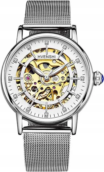 RORIOS Damski automatyczny zegarek mechaniczny ze szkieletową tarczą i bransoletą ze stali nierdzewnej